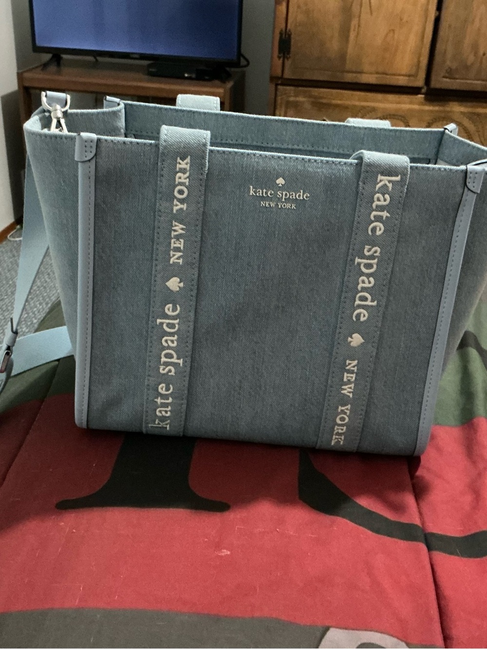 kate spade Light Blue Denim Tote with Logo Straps